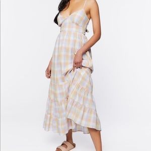 F21 gingham tie back maxi dress